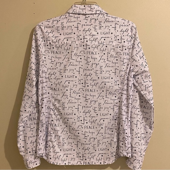 Zac & Rachel Womens M White Roll Tab Sleeve Peace Light Joy Button Up Shirt - Picture 6 of 11